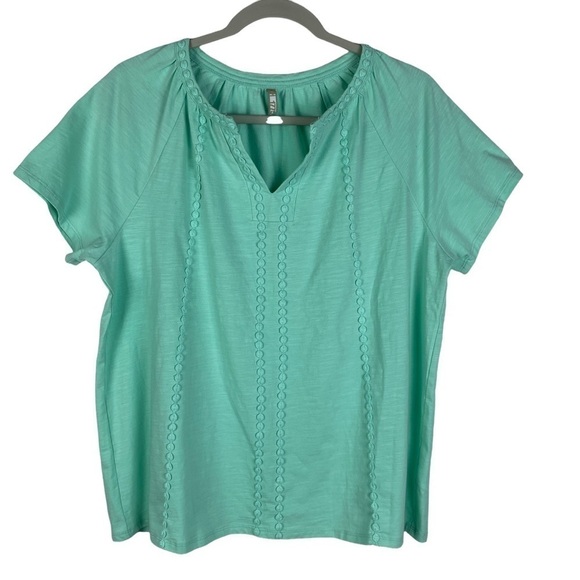 1775 Light Green Split V-Neck Short Sleeve Blouse Women's Medium - Picture 5 of 7